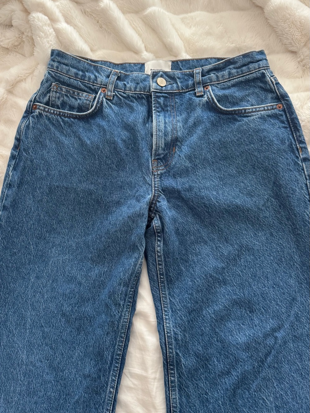 Reformation Straight-Leg Blue Denim Jeans